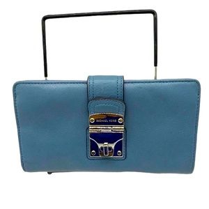 Michael Kors Soft Leather Wallet Light Blue Silver Hardware
